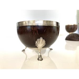 Coconut - Silver Mounted Tripod Cup (french Work) From The Directoire Period