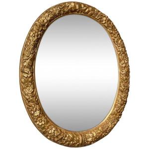 Miroir ovale en bois doré, Grande dimension 125 cm - Travail Français d'époque 18ème
