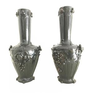 Pair Of Large Vases, Signed Guenardeau, Art Nouveau