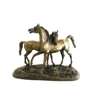 Sculpture en Bronze, représentant des Chevaux Arabes, 19ème 