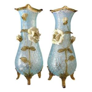 Pair Of Lamps, Granite Glass, Manufacture De Clichy, Art Nouveau