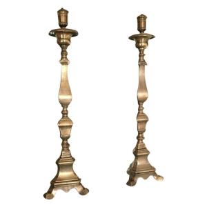 Pair Of 2 Very Large Candlesticks 91cm  - 17th Century