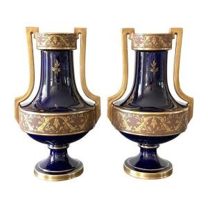 Pair Of Porcelain Vases, Signed Pinon Heuzé