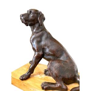 Sculpture En Bronze Représentant Un Chien Assis, Ecole Française Du 19ème