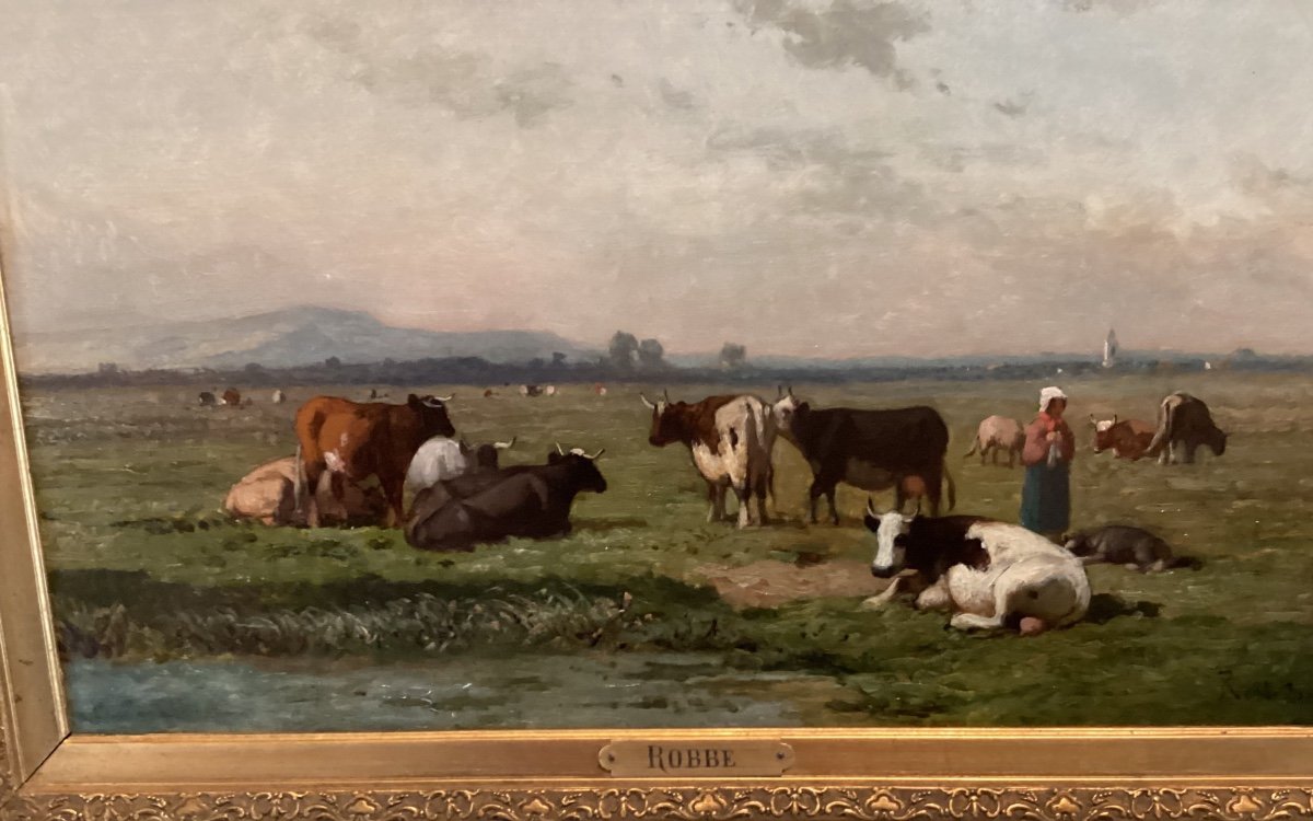 Painting Cow In Pasture With Shepherdess L.robbe-photo-4