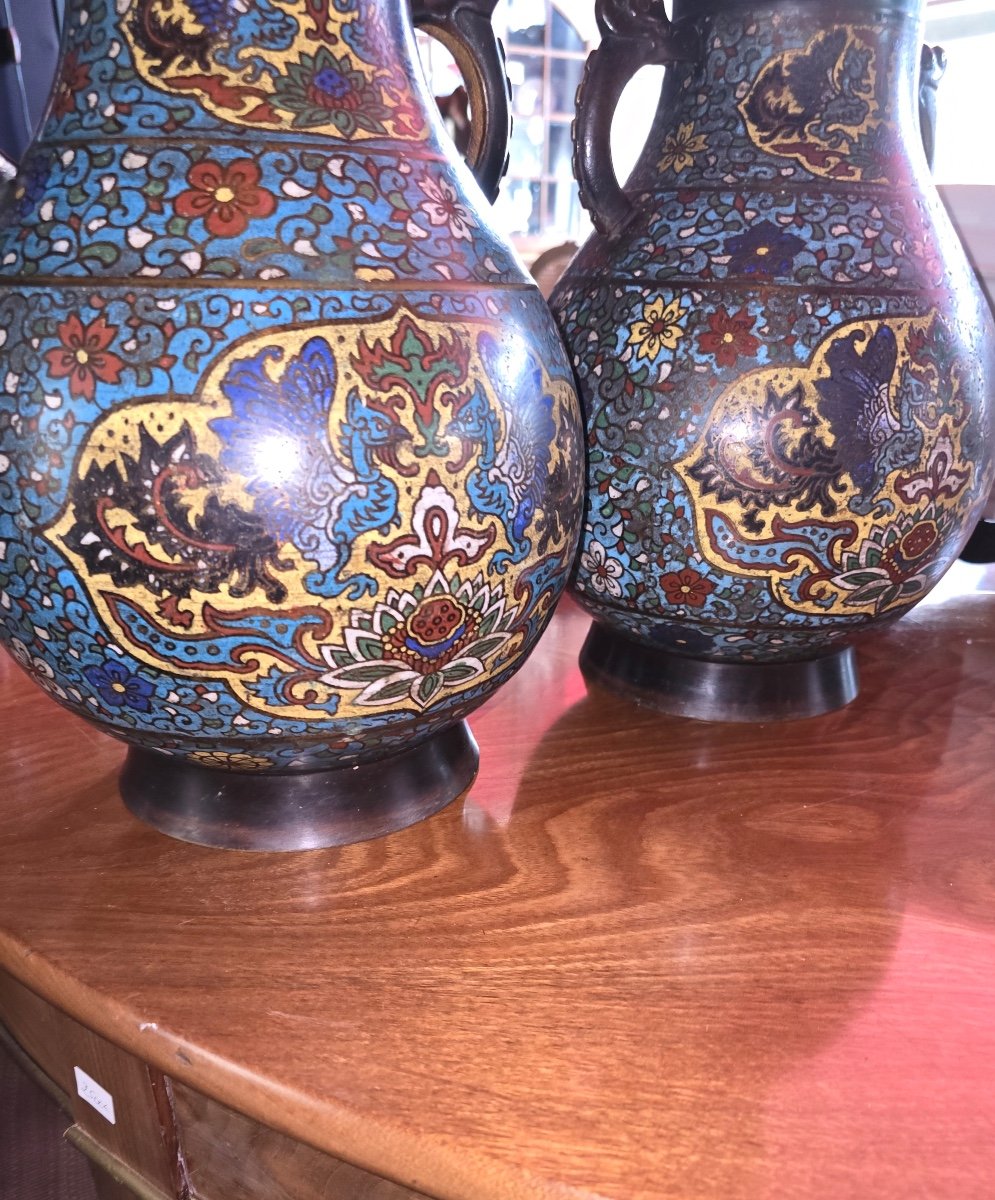 Pair Of Cloisonne Vases -photo-2