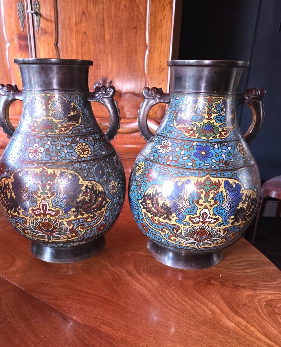 Pair Of Cloisonne Vases 