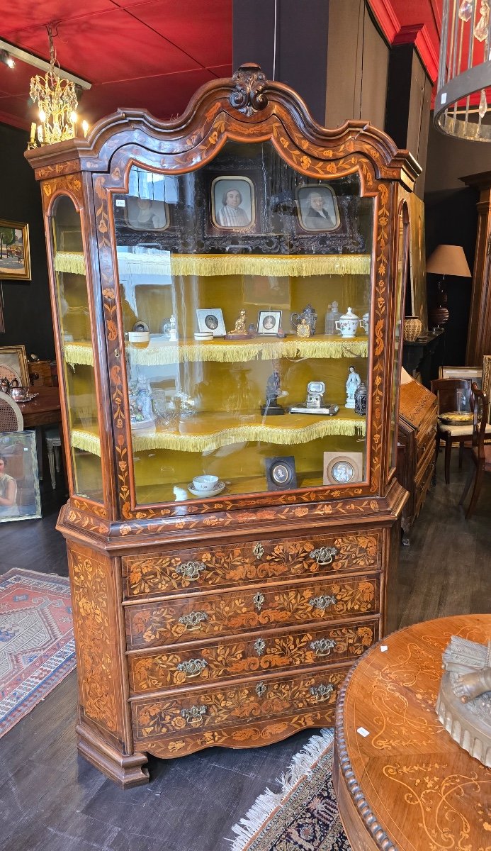 Two-body Dutch Marquetry Display Case