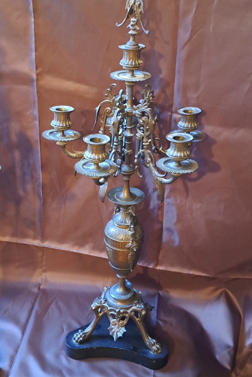 Pair Of Bronze And Marble Tripod Candelabra -photo-2