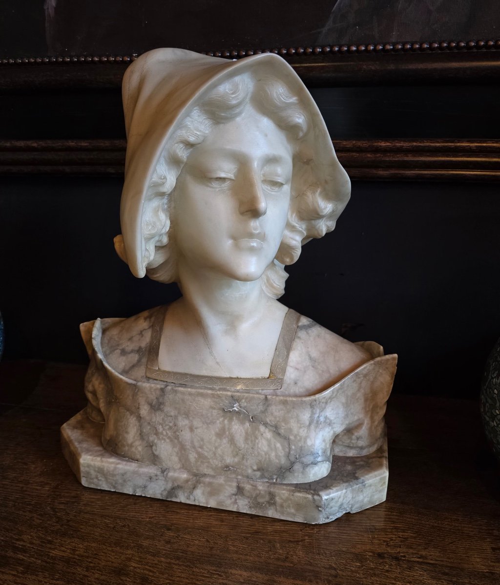 Bust Of A Farmer In Marble And Alabaster 