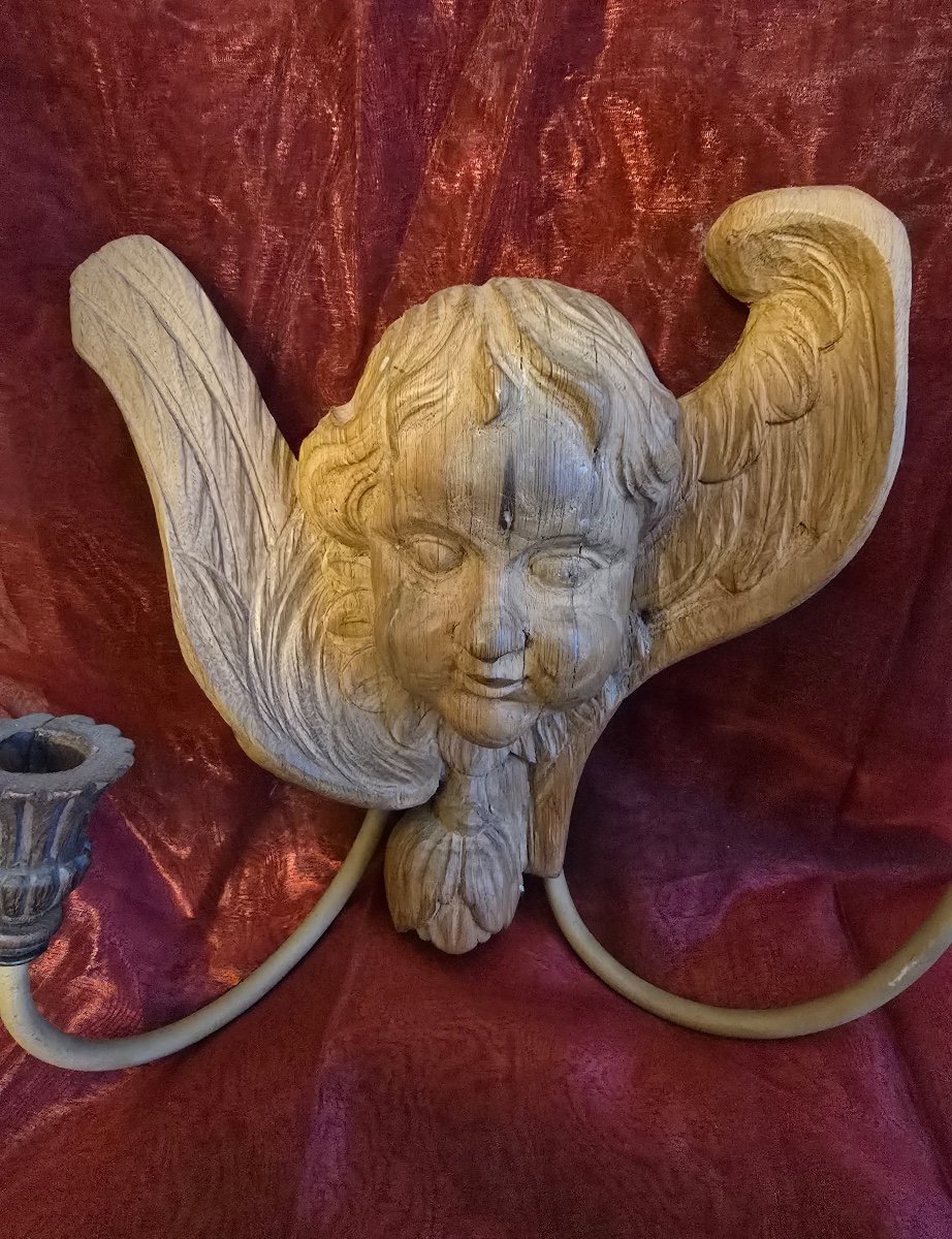 Pair Of Carved Wooden Cherubs 