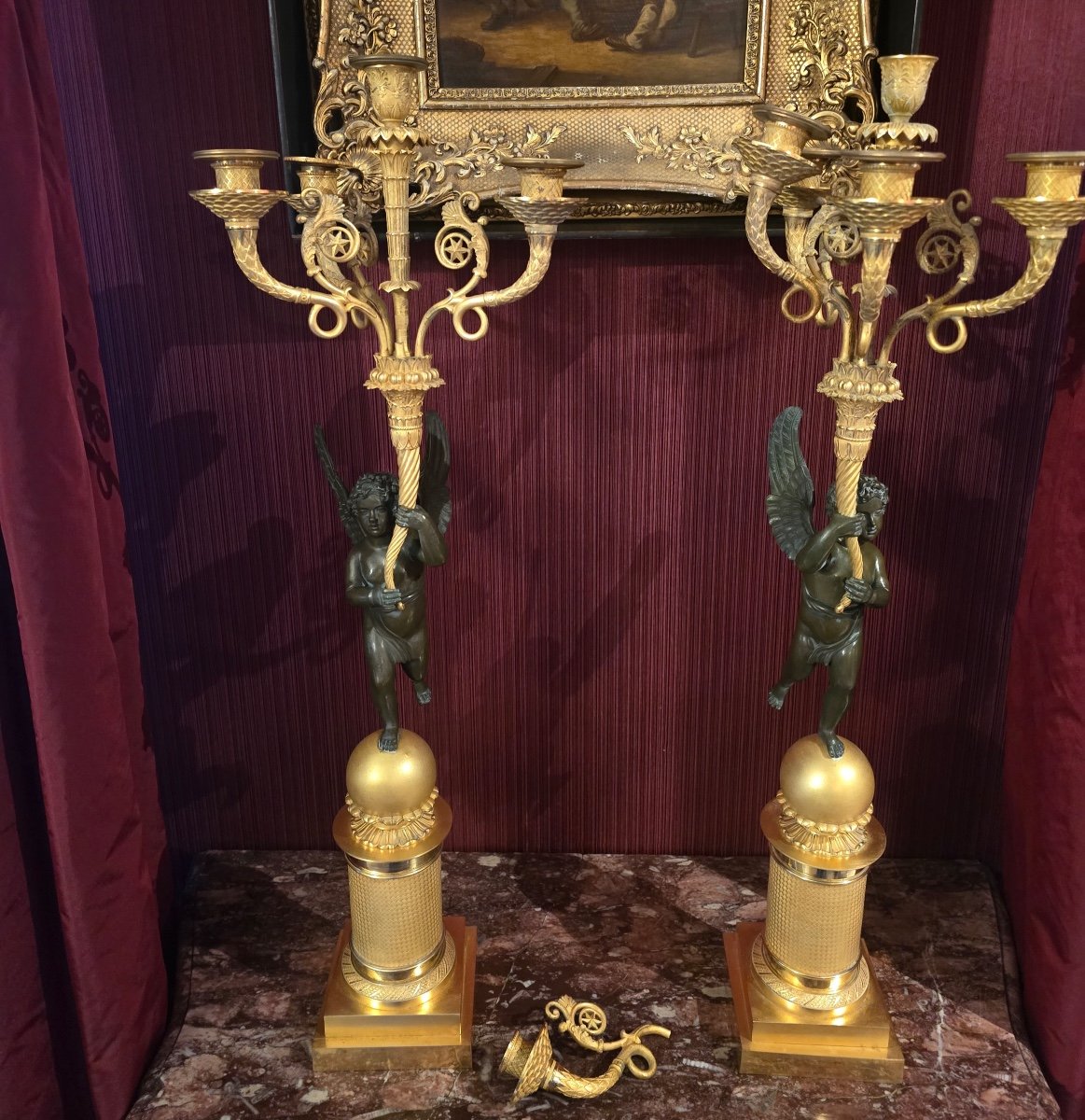 Pair Of Gilded Bronze Candelabra 