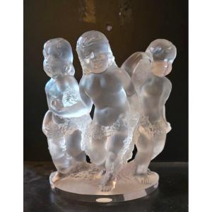 Sculpture  en verre Trois Enfants Signé Lalique