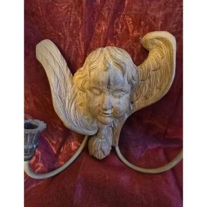 Paire D’angelots  en bois sculpté 