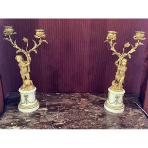 Pair Of Gilt Bronze Candelabra 