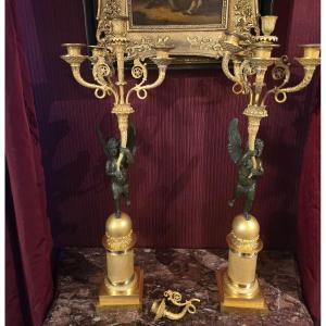 Pair Of Gilded Bronze Candelabra 