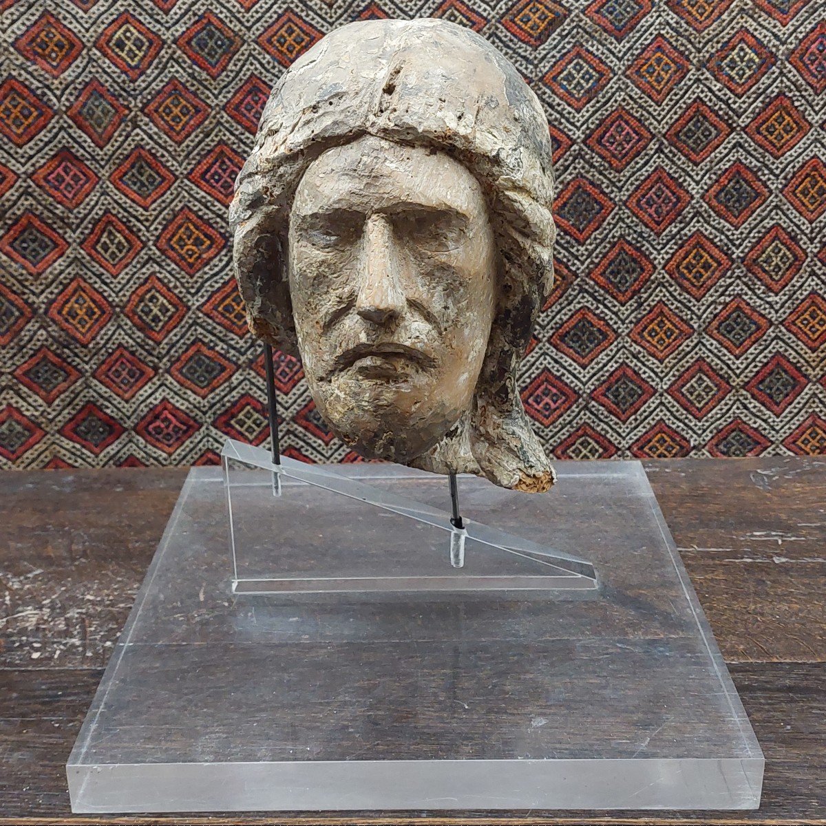 Head Of Christ 13th Century Wood With Remains Of Polychromy-photo-4