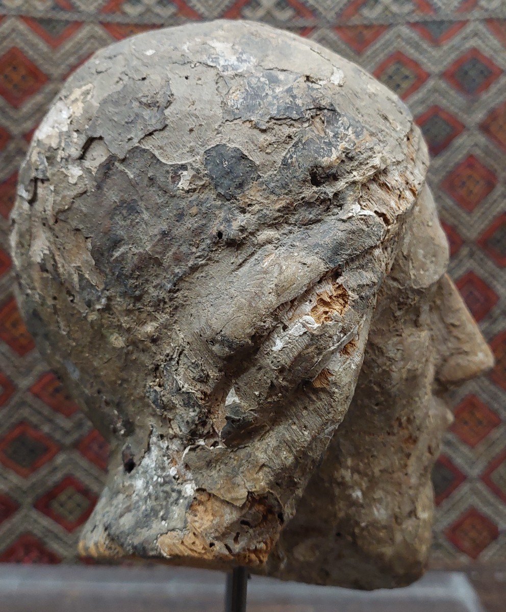 Head Of Christ 13th Century Wood With Remains Of Polychromy-photo-1