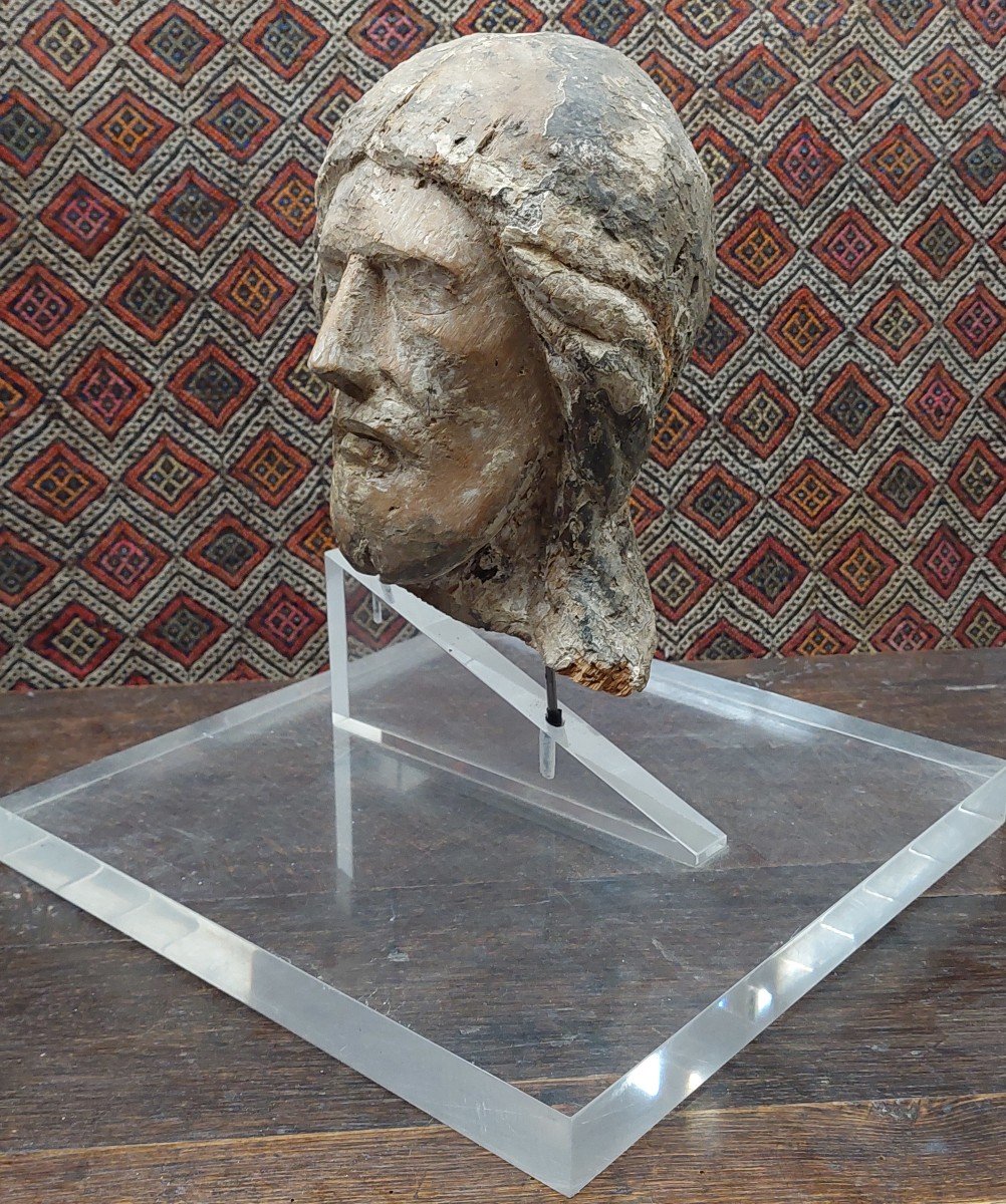 Head Of Christ 13th Century Wood With Remains Of Polychromy-photo-5