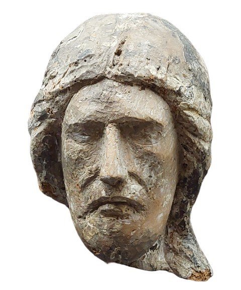 Head Of Christ 13th Century Wood With Remains Of Polychromy