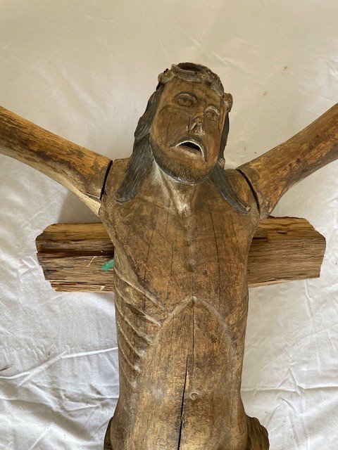 Christ Of The Crucifixion Figure Carved In Wood With Traces Of Polychromy-photo-4