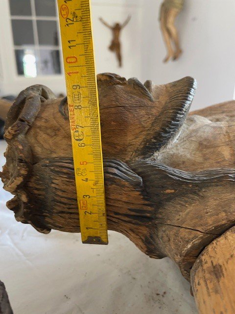 Christ De La Crucifixion Figure Sculptée En Bois Avec Traces De Polychromie-photo-2