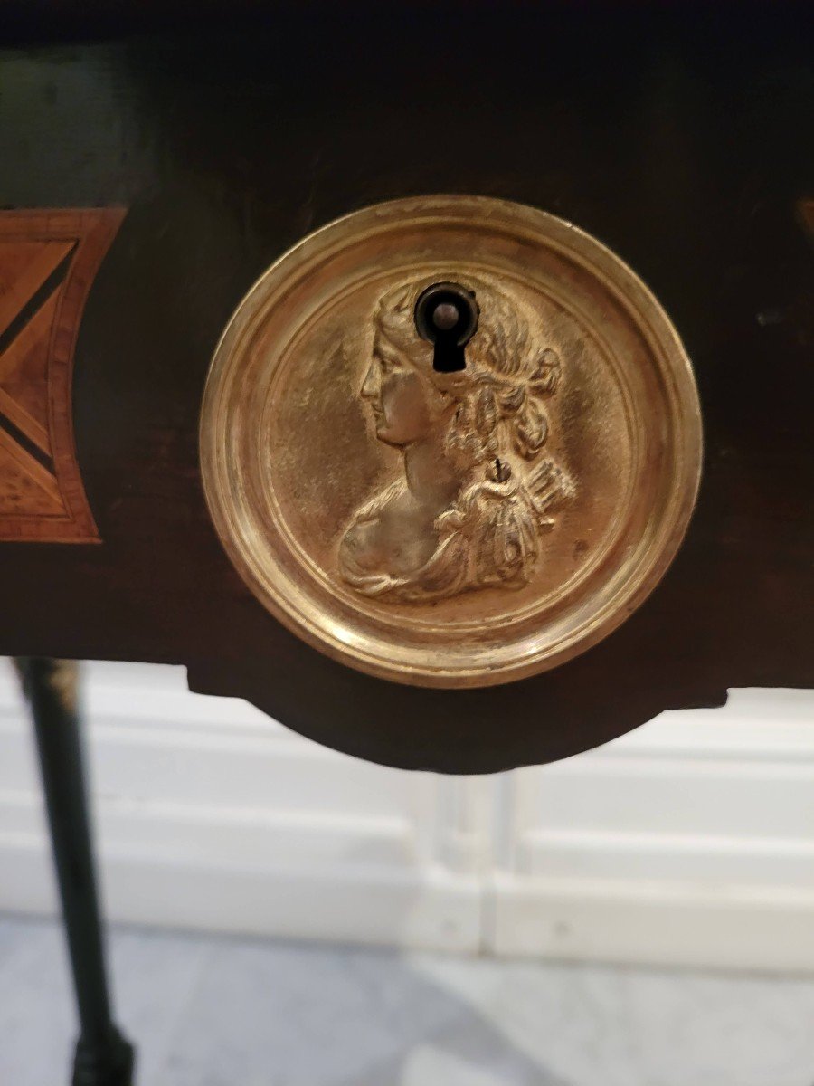 Small Table In Marquetry Of Various Species And Bronze (napoleon III) Fauborgs Parisiens-photo-2