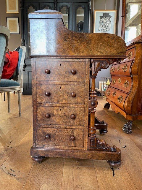 “davenport Pop Up” Desk In Burr Walnut And Ebony Molding-photo-3