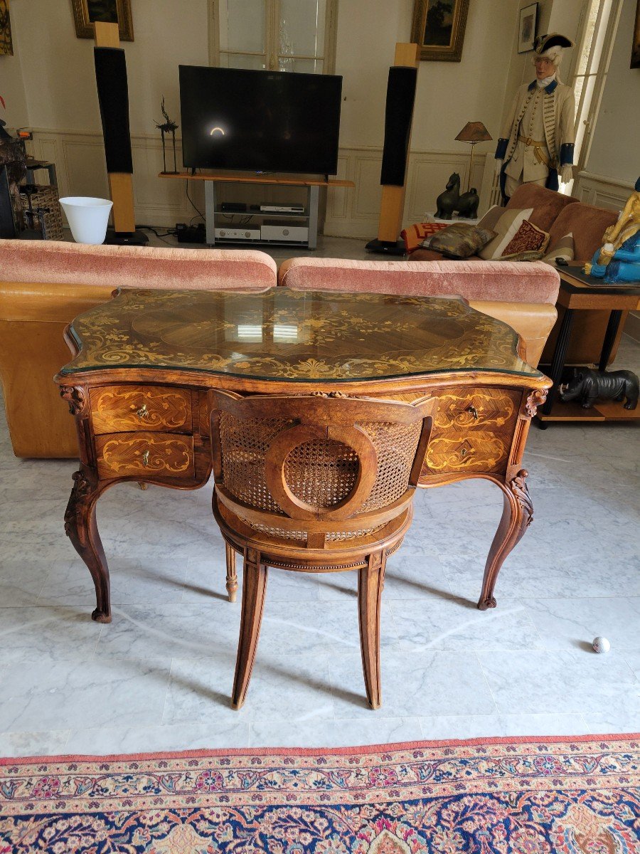 Beau Bureau Entièrement Marqueté  Fin XIX Ou Début XX Siècle Style Louis XV.-photo-3