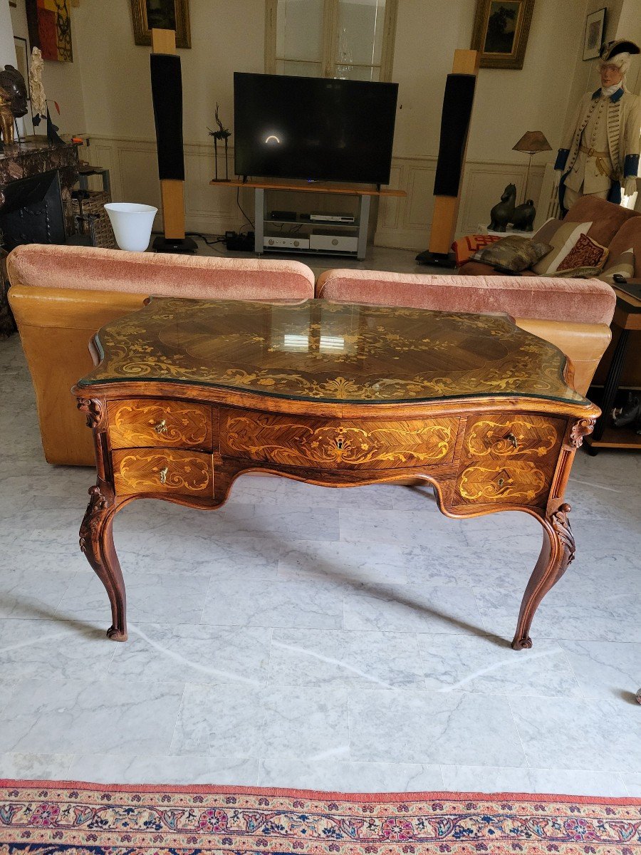 Beautiful Desk Fully Inlaid Late 19th Or Early 20th Century Louis XV Style.-photo-4