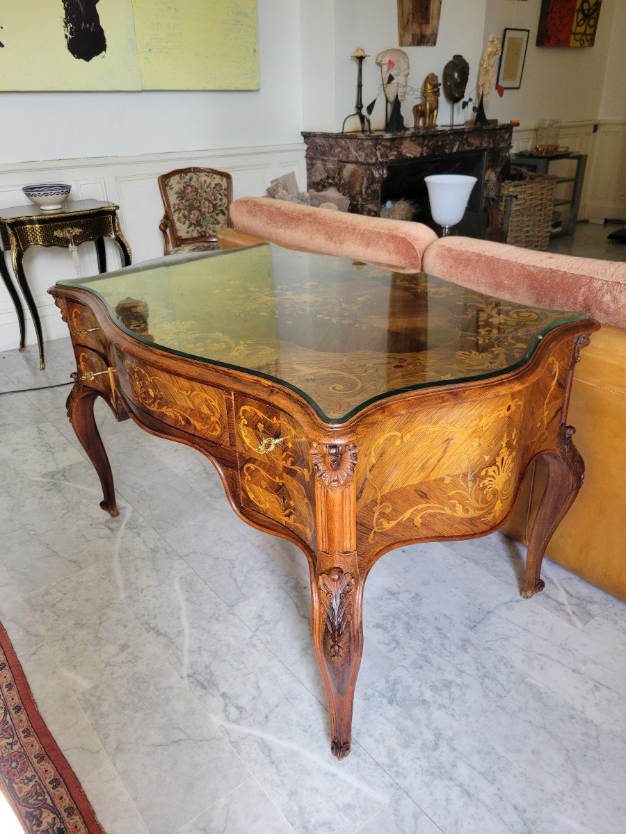 Beautiful Desk Fully Inlaid Late 19th Or Early 20th Century Louis XV Style.-photo-1