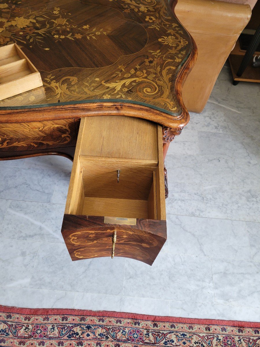 Beautiful Desk Fully Inlaid Late 19th Or Early 20th Century Louis XV Style.-photo-3