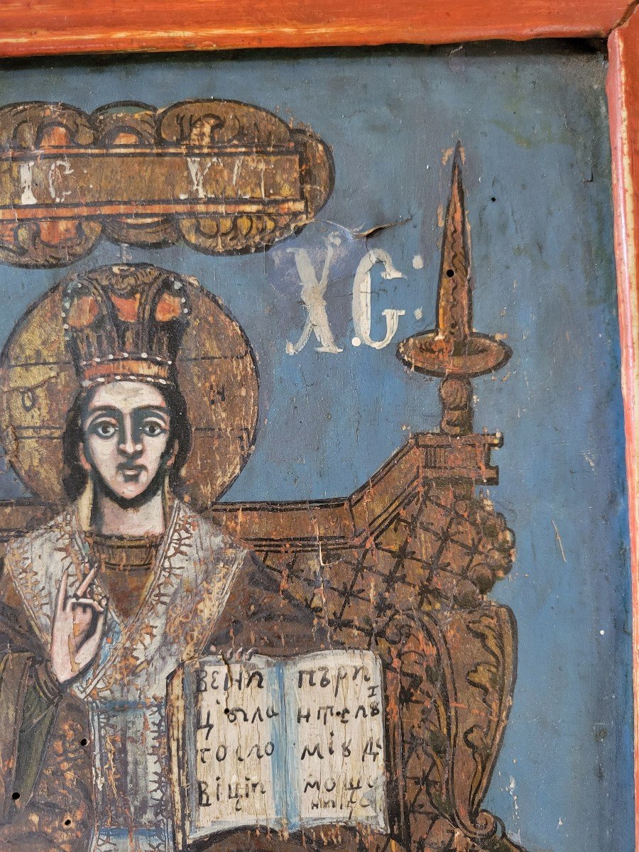 Painting Icon Of Christ In Throne, Oil On Wood.-photo-8