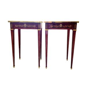 2 Small Tables In Noble Wood Marquetry Stamped Jp Dusautoy 
