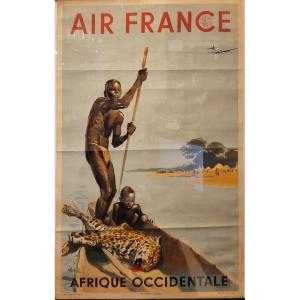 Brenet - Affiche Air France Originale Afrique Occidentale