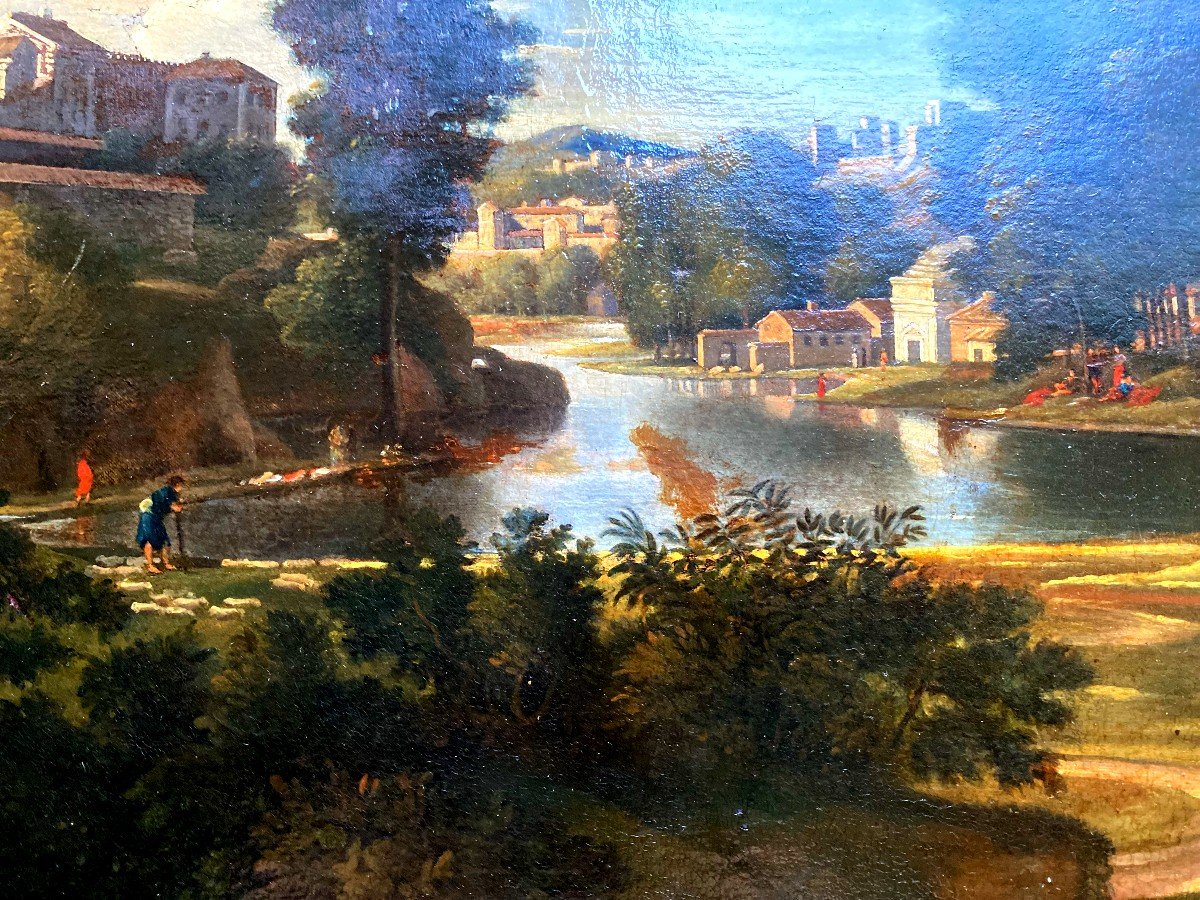 "paysage Idéal Avec Diogène " , Réduction 18ème Du Tableau De Poussin De 1657 ,  Cadre Doré 19è-photo-3