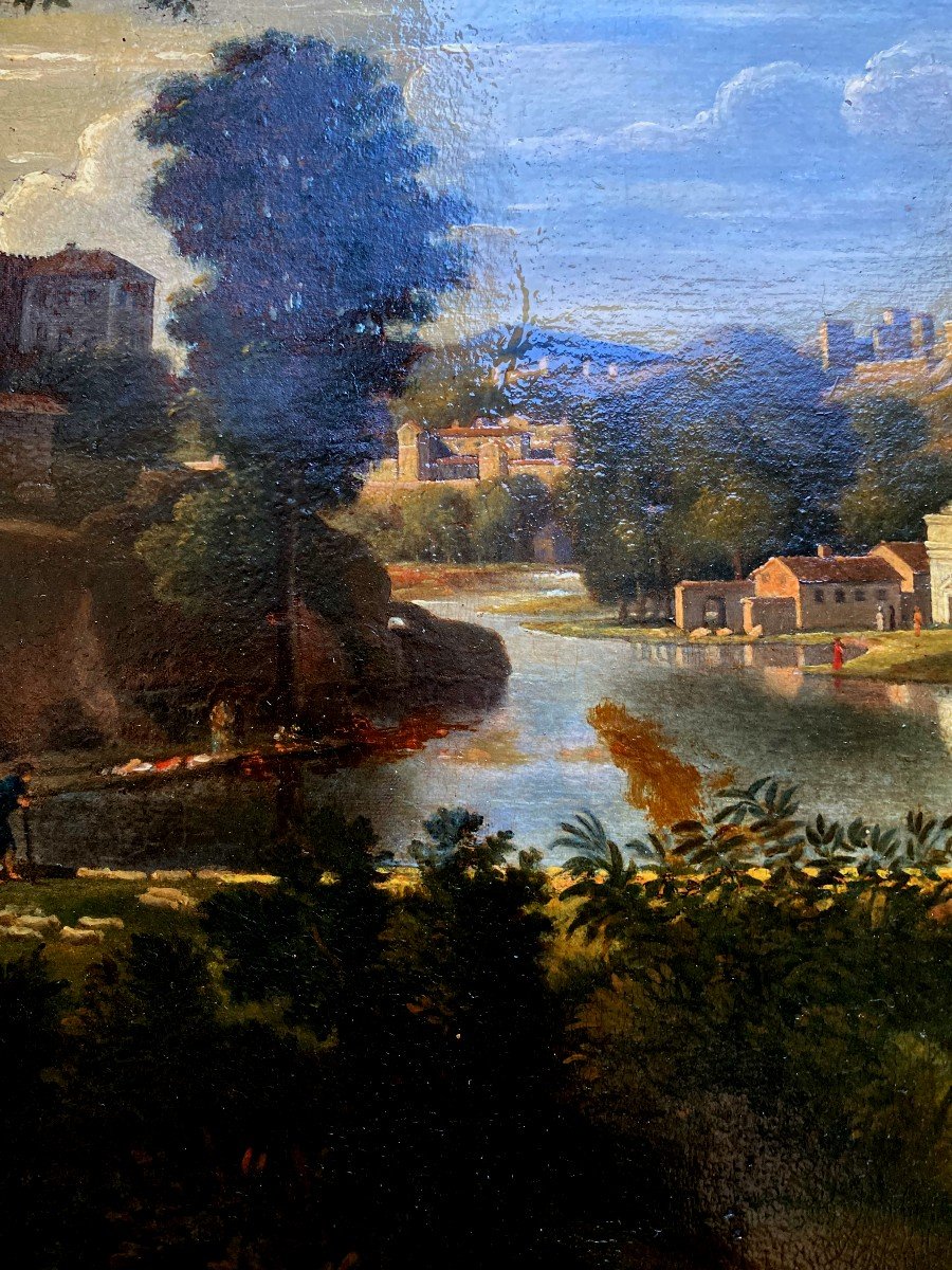 "paysage Idéal Avec Diogène " , Réduction 18ème Du Tableau De Poussin De 1657 ,  Cadre Doré 19è-photo-4