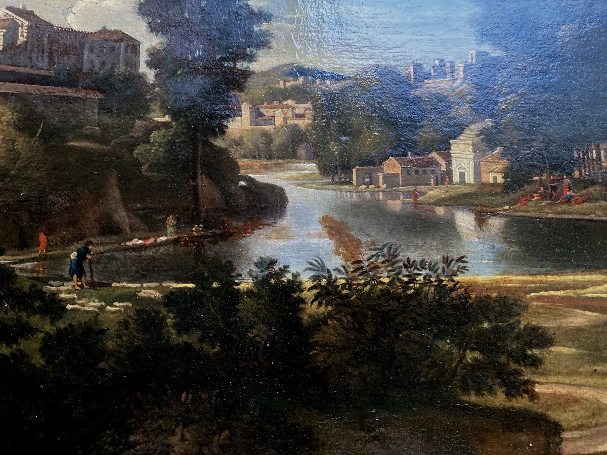 "paysage Idéal Avec Diogène " , Réduction 18ème Du Tableau De Poussin De 1657 ,  Cadre Doré 19è-photo-6