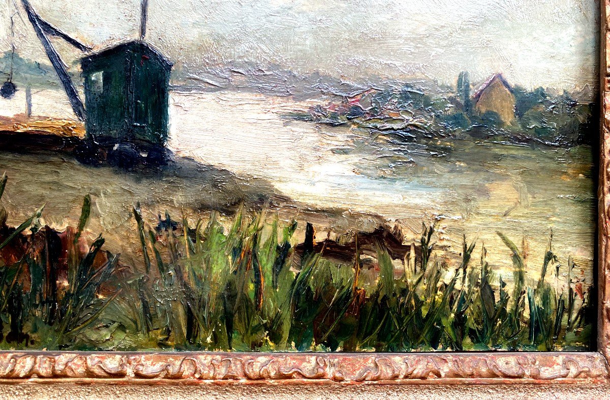 Beautiful Impressionist Representative Under A Sky Loaded With A River, A Loading Barge-photo-3