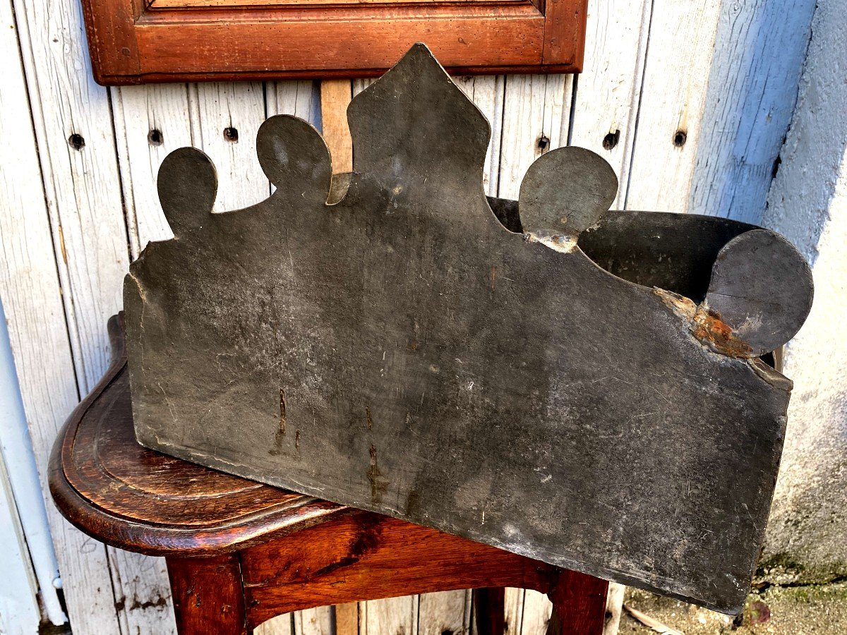 Very Beautiful 18th Century Pewter Fountain With Coat Of Arms On Its Base And Walnut Panel, Louis XV-photo-4