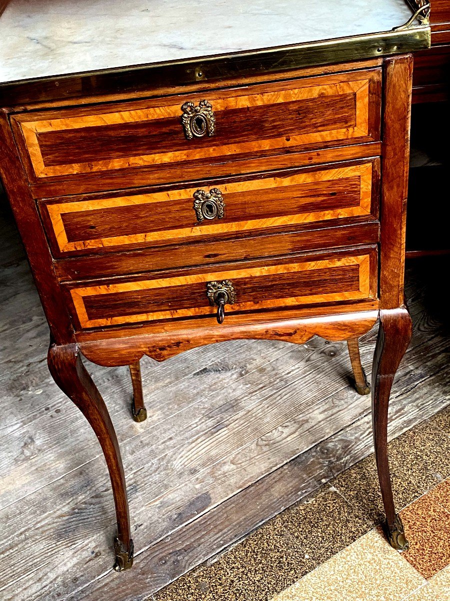 Louis XV Period Chiffonniere County Of Nice A Galerie Marble Bench, Rosewood Marquetry-photo-2