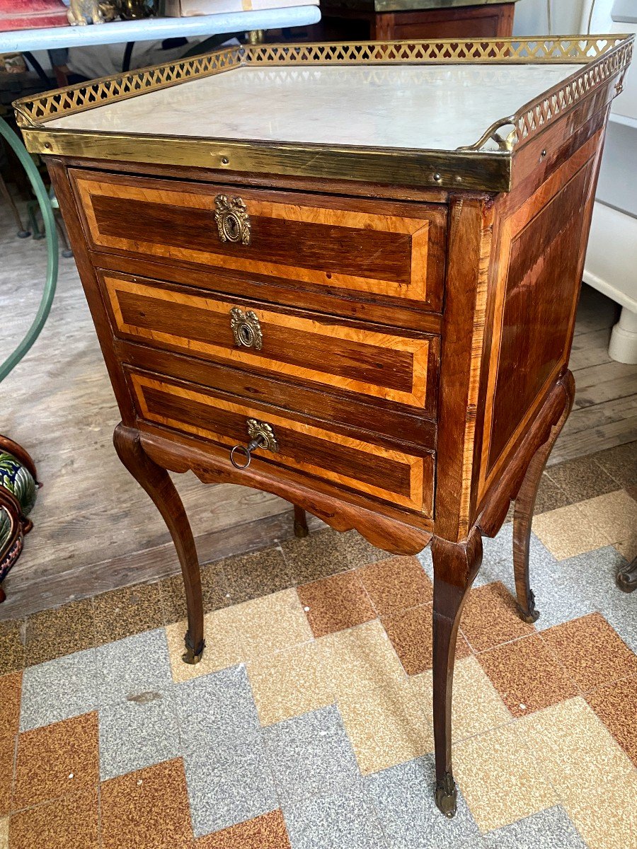 Louis XV Period Chiffonniere County Of Nice A Galerie Marble Bench, Rosewood Marquetry-photo-3