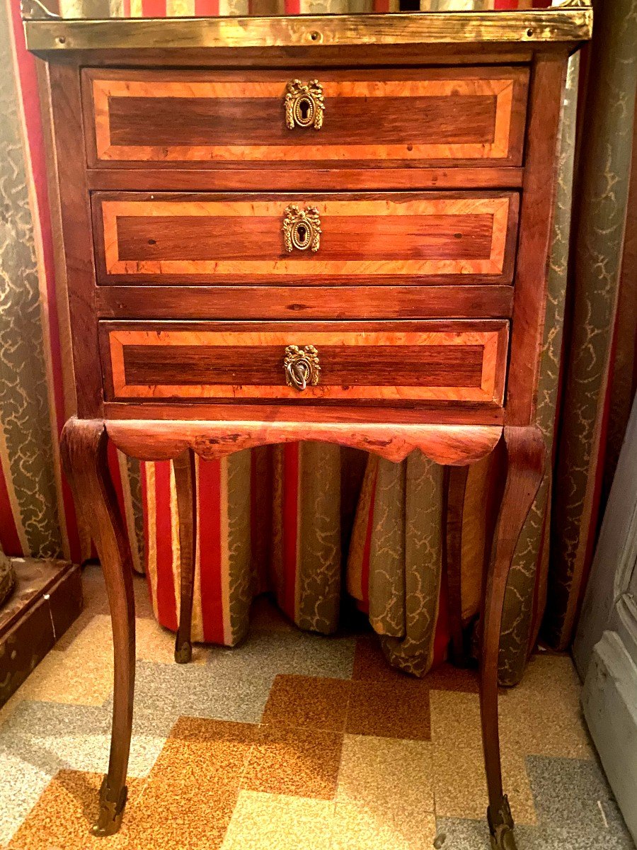 Louis XV Period Chiffonniere County Of Nice A Galerie Marble Bench, Rosewood Marquetry