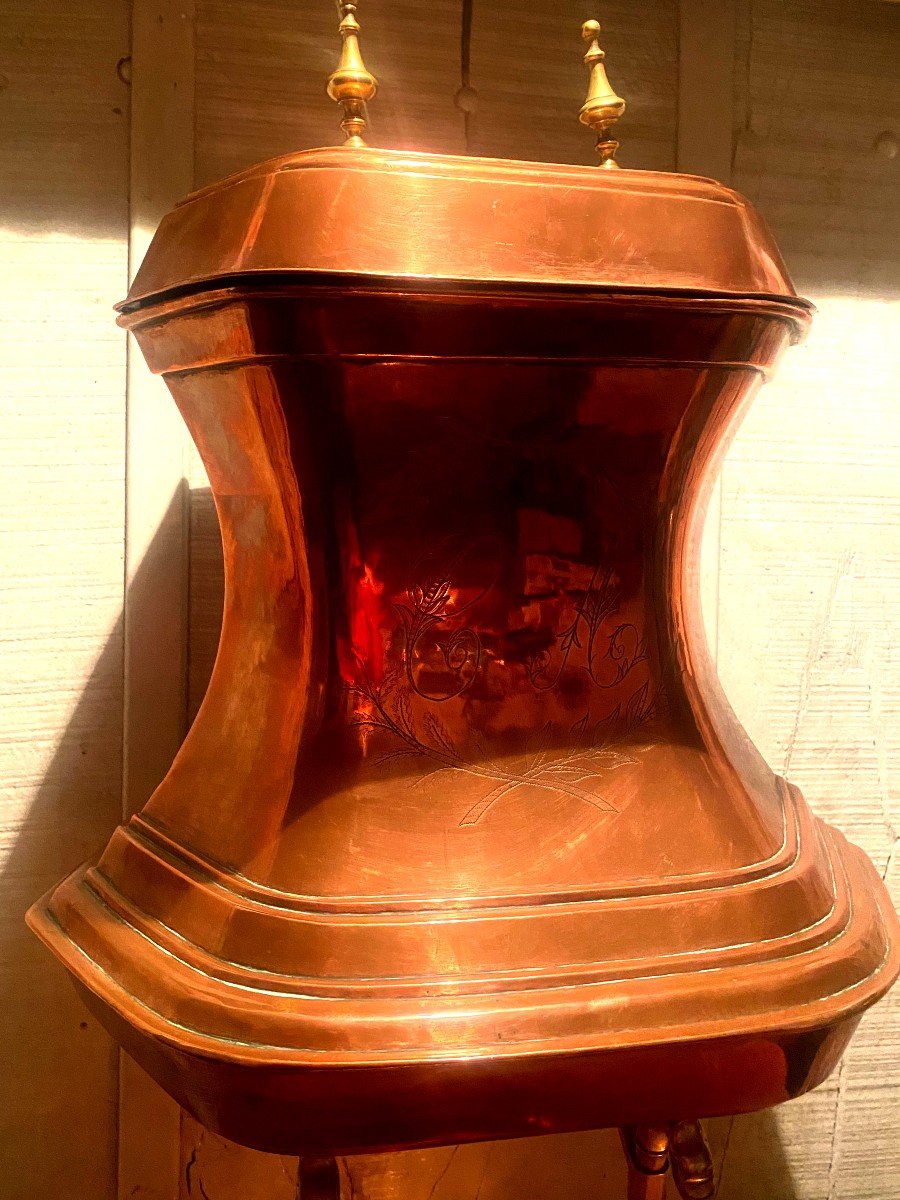 Large Charles X Wall Fountain, Red Copper Ca Monogram Chiseled With Laurel Leaves-photo-3