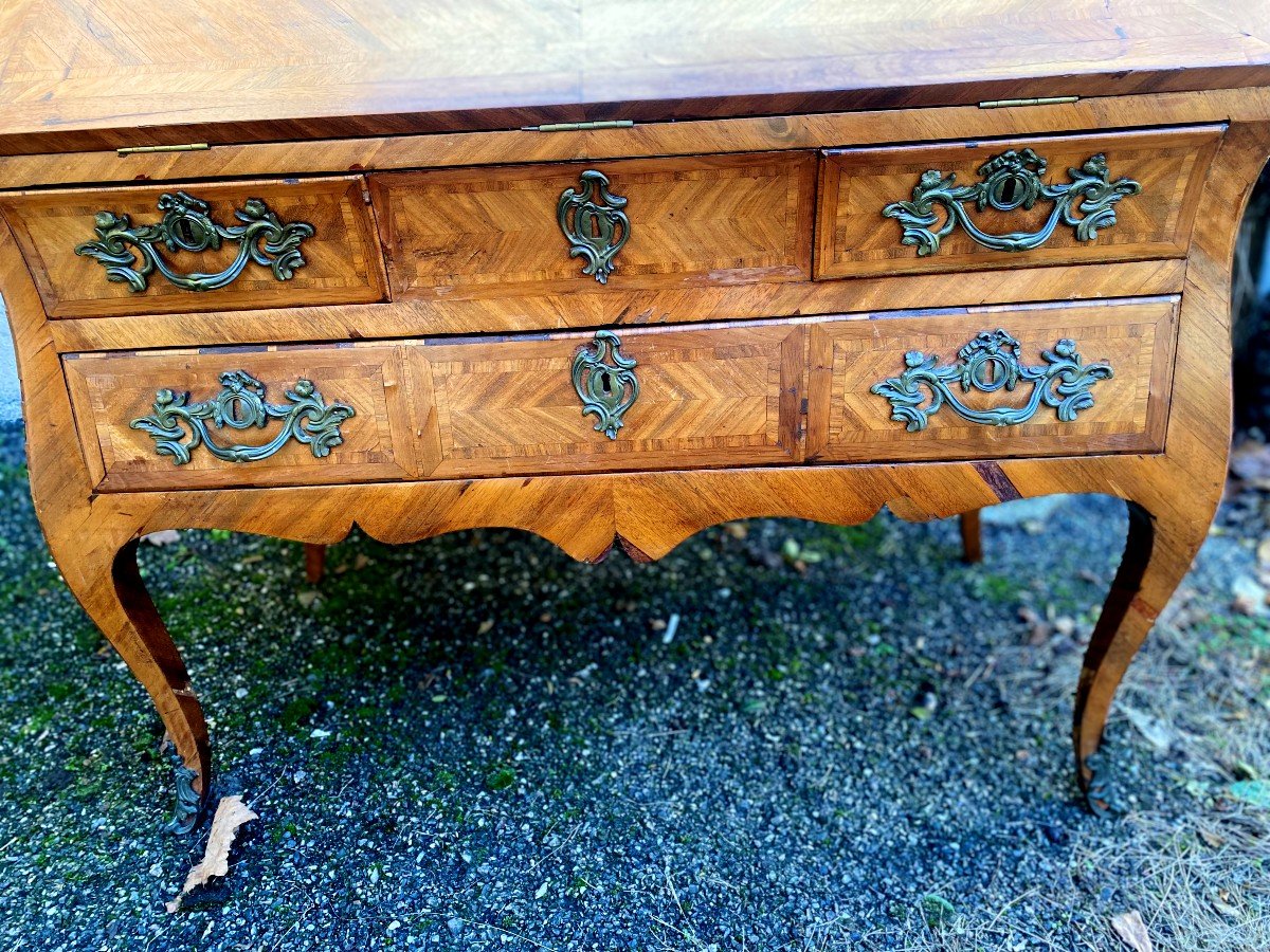 Magnifique Bureau De Pente d'époque Louis XV  Mouvementé Marqueterie De Noyer Et Merisier 18ème-photo-1