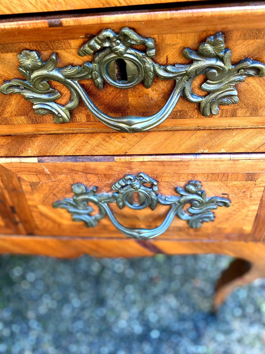 Magnifique Bureau De Pente d'époque Louis XV  Mouvementé Marqueterie De Noyer Et Merisier 18ème-photo-3