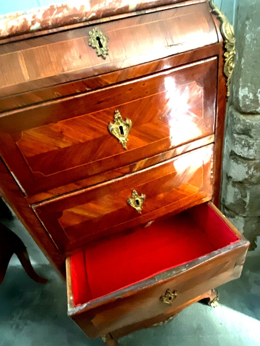 Beautiful Louis XV Period Chiffonier In Rosewood Marquetry 6 Drawers, Curved Front-photo-1