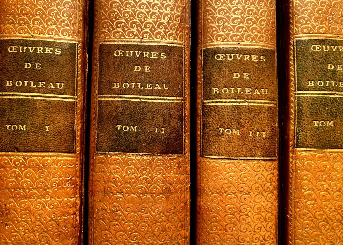 Works Of Nicolas Boileau Despréaux 5 Vol. In8 Bound In Blond Calfskin Back à La Grotesque 1772-photo-7