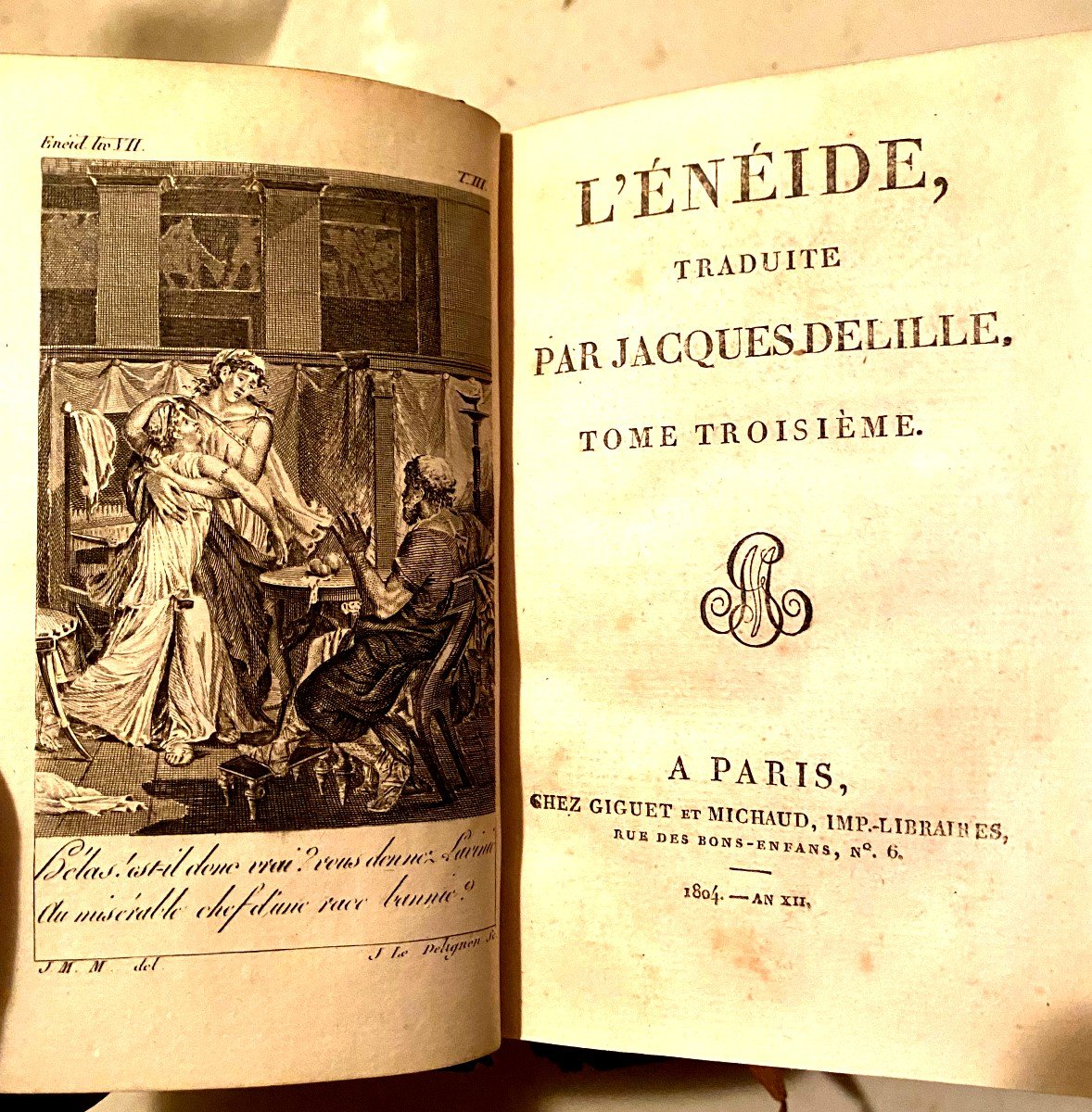 “the Aeneid” Translated By Jacques Delille, 4 Fine Volumes Empire Binding. Paris . 1804 Year 12-photo-3