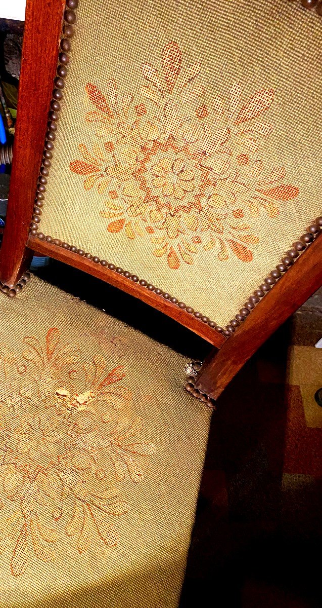  Belle Paire De Belles Chaises En Noyer, ép. Directoire , Tapisserie d'époque Au Petits Points -photo-8